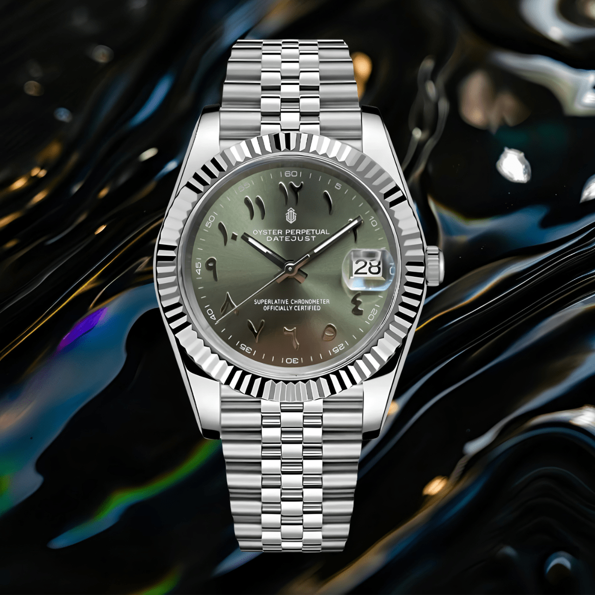 NeoLux Datejust Arabic Olive Green